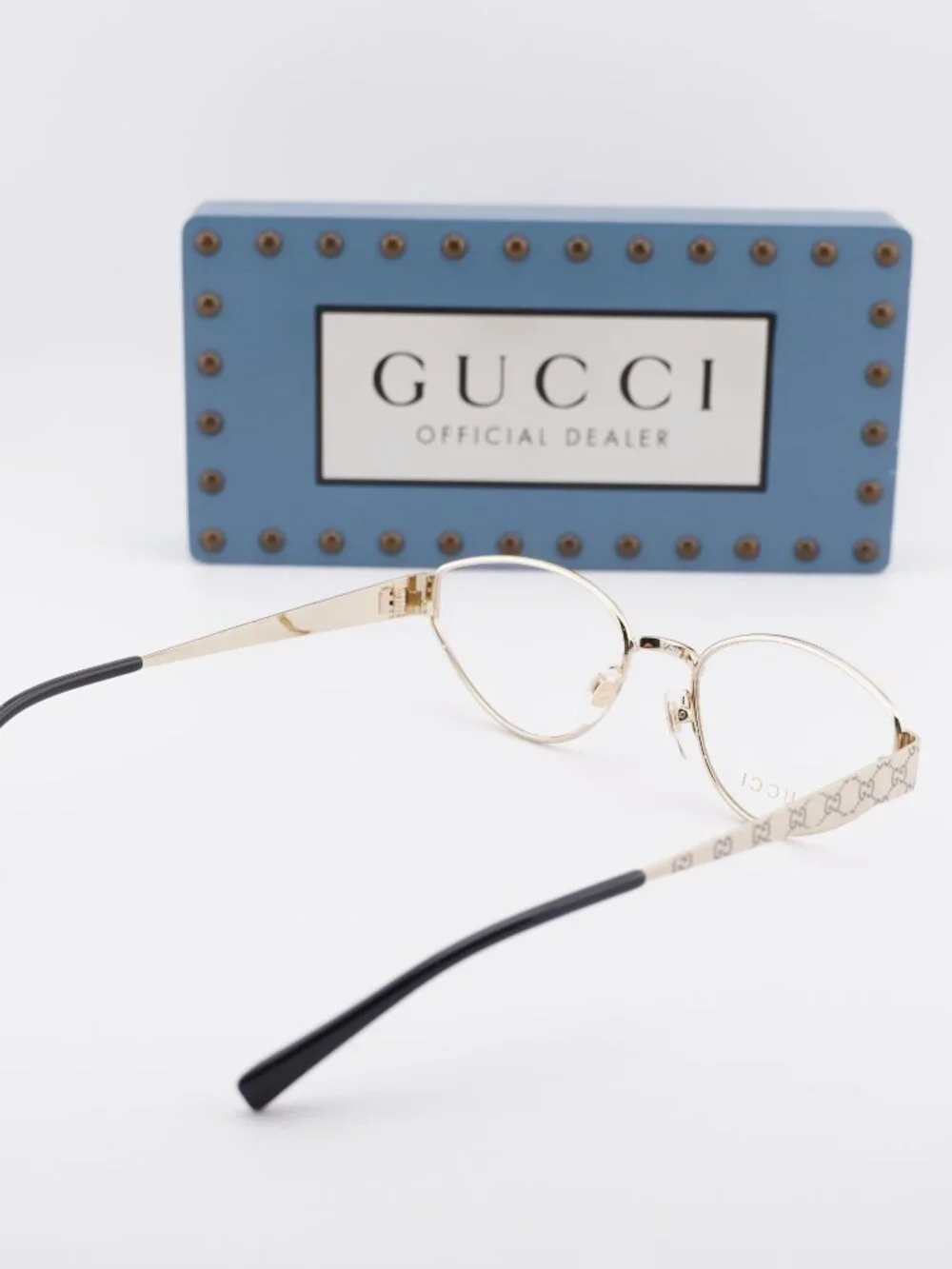Gucci GG1853O 001 Cat Eye Eyeglasses 54mm - Gold with GG Pattern